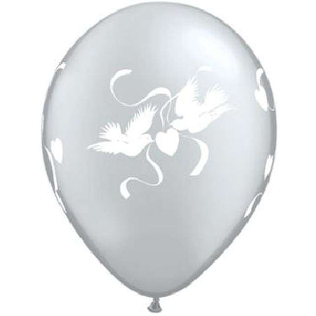 Balony "Ślubne gołąbki", transparentne, Qualatex, 11", 25 szt