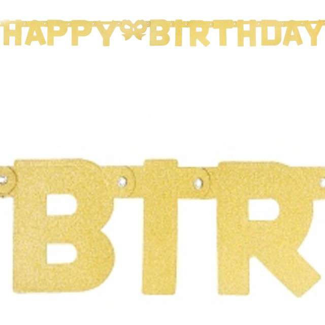 Baner "Happy Birthday - Brokat", złota, Godan, 160 x 11 cm