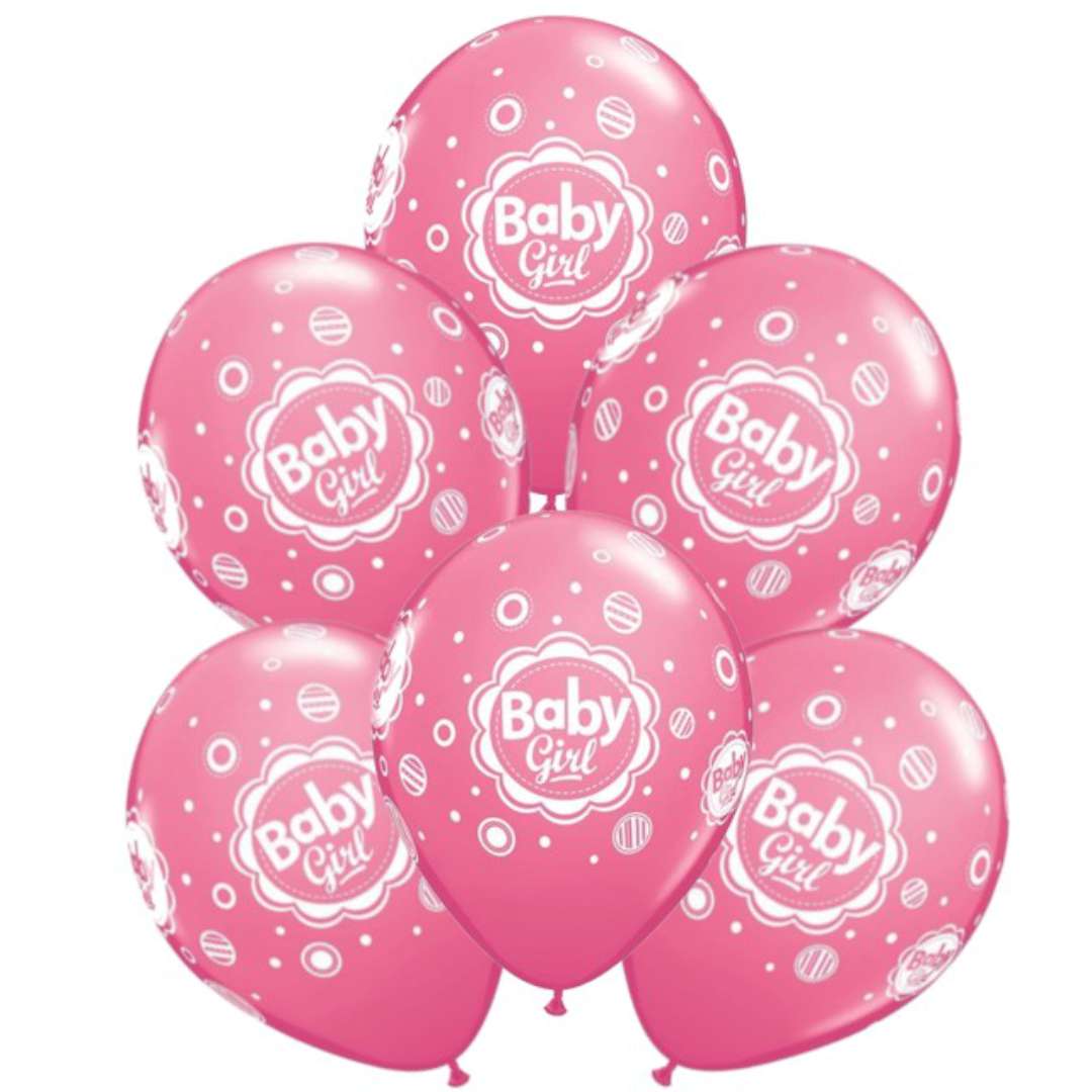Balony "Baby Girl", różowe, Qualatex, 11", 6 szt