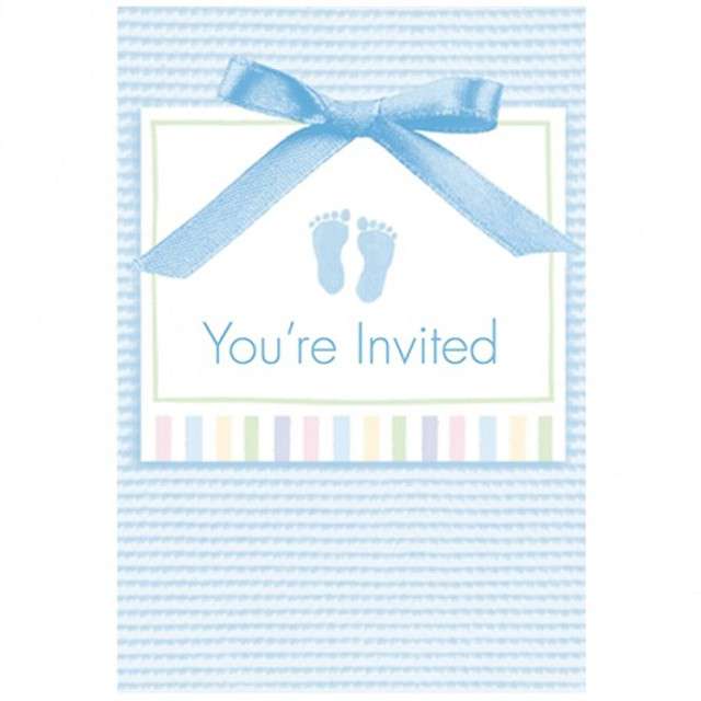 Zaproszenia z kopertami "Baby Shower - Youre Invited", niebieskie, Amscan, 8 szt