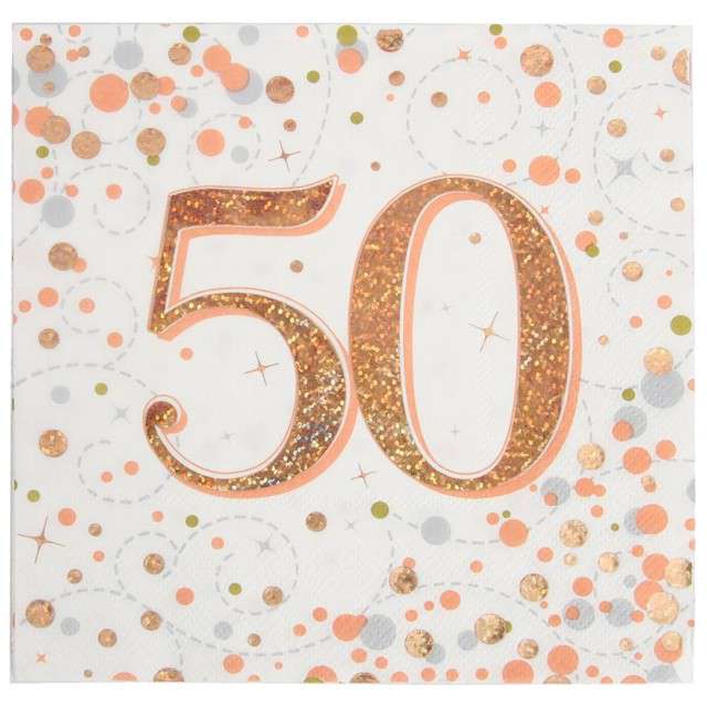 Serwetki "Błyszczące 50 urodziny", różowe złoto, Oaktree, 33 cm, 16 szt.