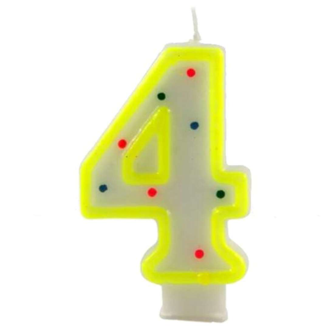 Świeczka na tort "Cyfra 4 w kropki", żółta, Tamipol, 7,5 cm