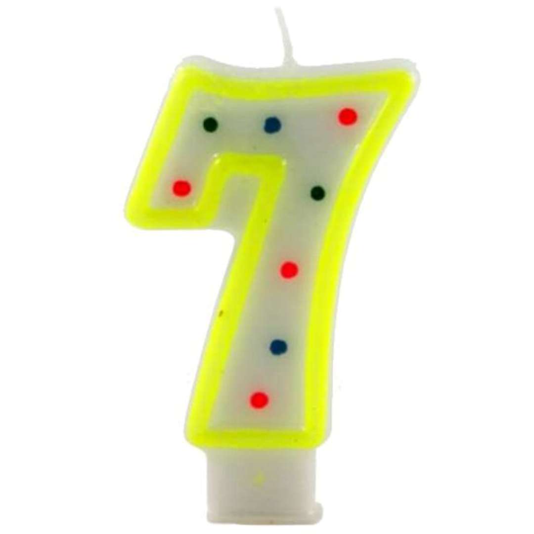 Świeczka na tort "Cyfra 7 w kropki", żółta, Tamipol, 7,5 cm