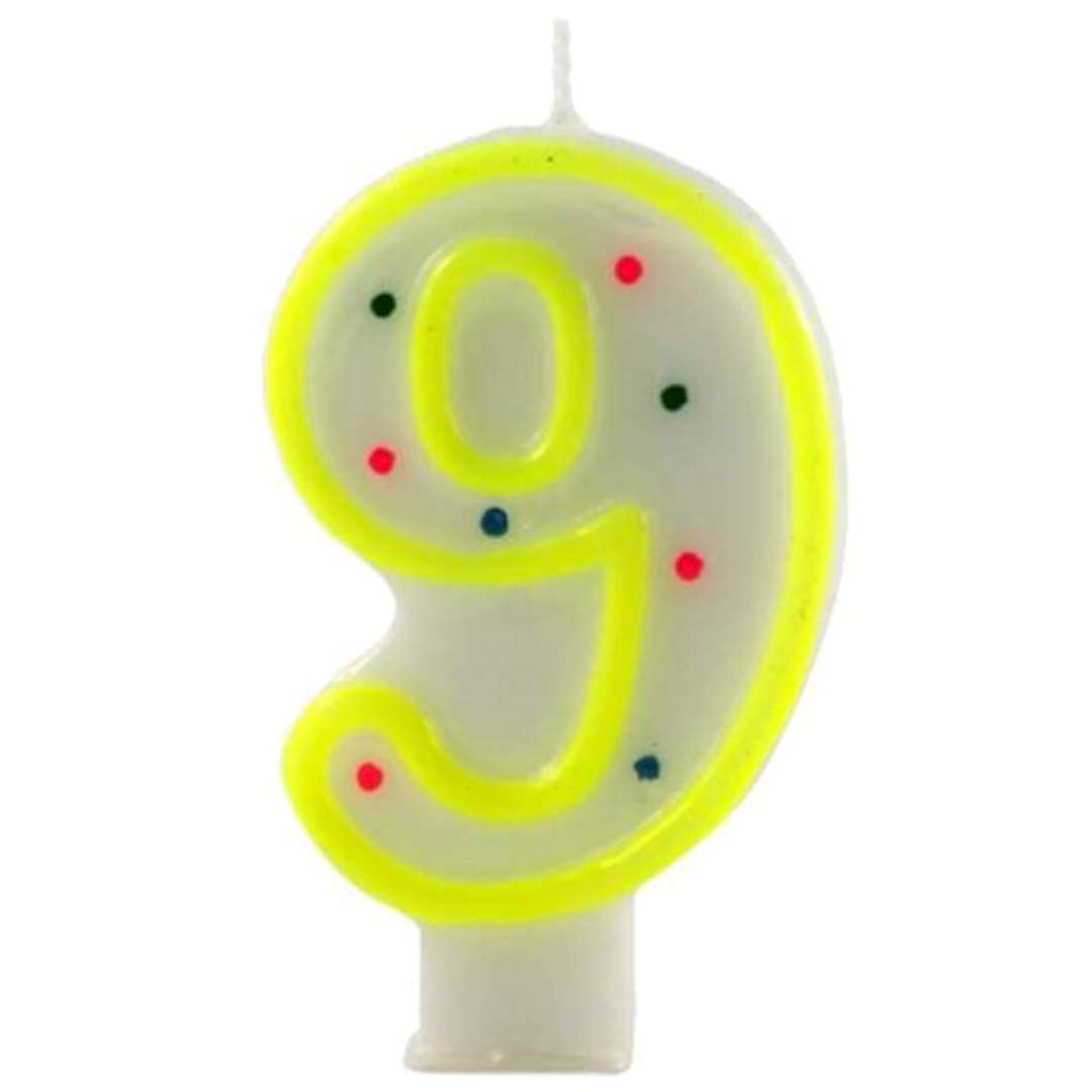 Świeczka na tort "Cyfra 9 w kropki", żółta, Tamipol, 7,5 cm