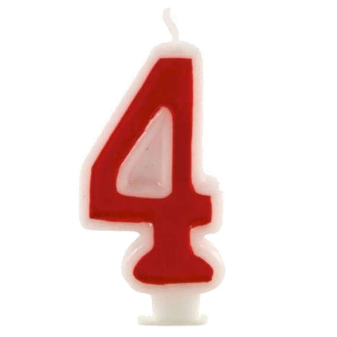 Świeczka na tort "Cyfra 4", czerwona, Tamipol, 7,5 cm