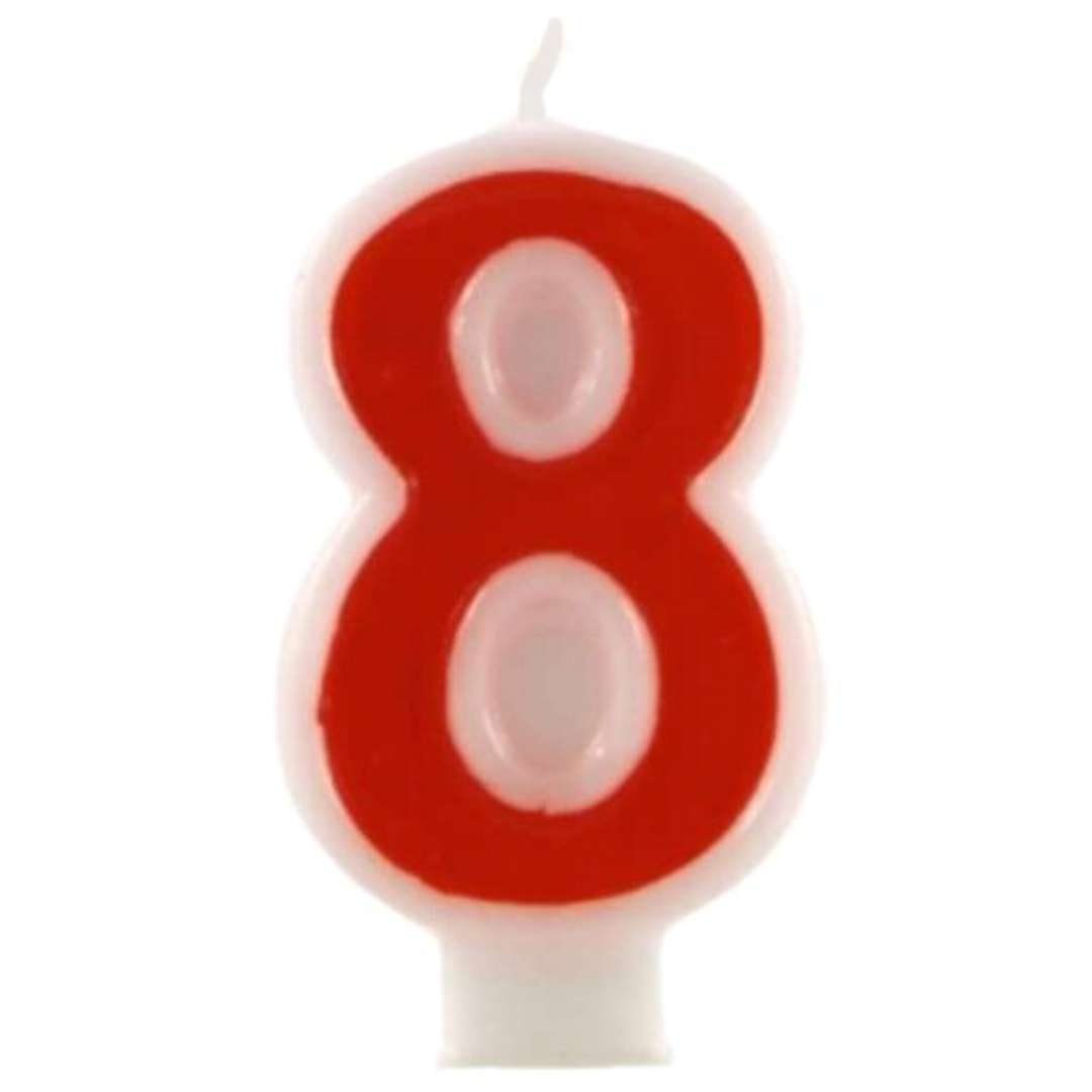 Świeczka na tort "Cyfra 8", czerwona, Tamipol, 7,5 cm