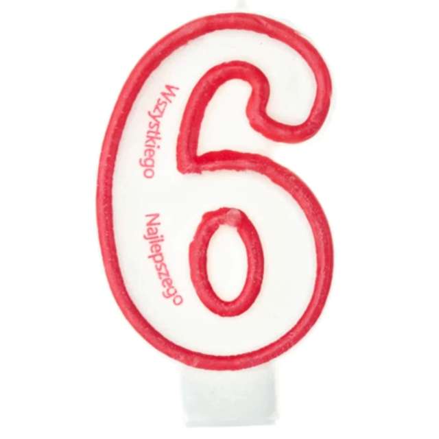 Świeczka "Cyfra 6 - Wszystkiego Najlepszego", Partypal, czerwona, 8 cm
