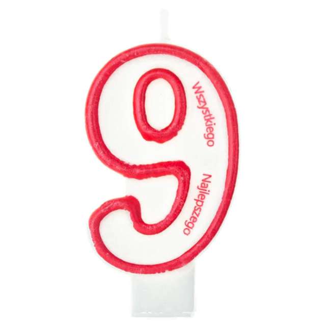 Świeczka "Cyfra 9 - Wszystkiego Najlepszego", Partypal, czerwona, 8 cm