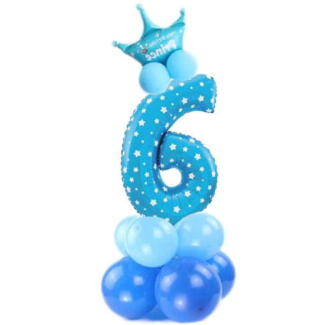 Balony "Cyfra 6", niebieski, PartyPal, zestaw