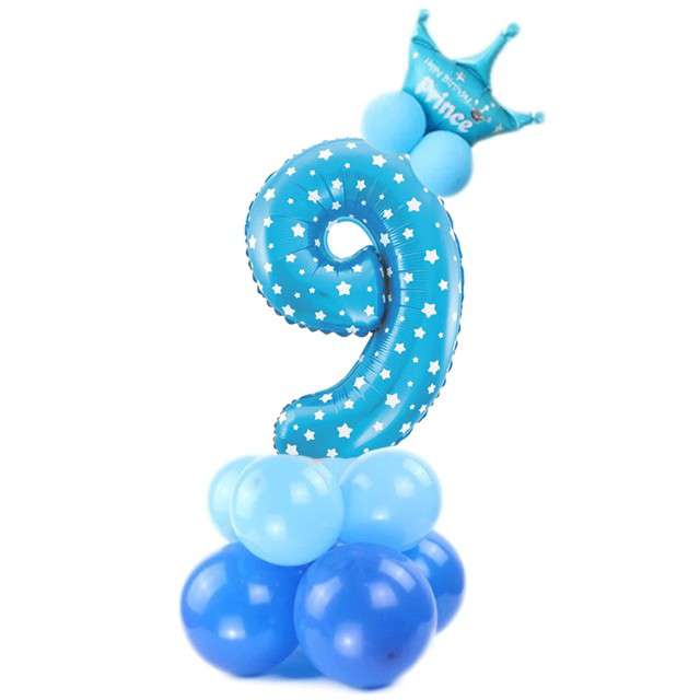 Balony "Cyfra 9", niebieski, PartyPal, zestaw