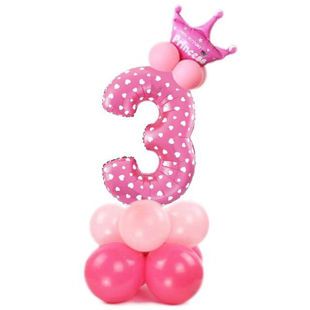 Balony "Cyfra 3", różowy, PartyPal, zestaw