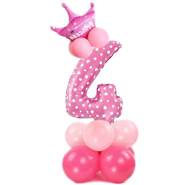 Balony "Cyfra 4", różowy, PartyPal, zestaw