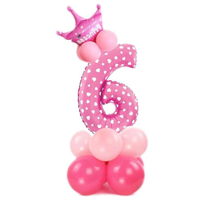 Balony "Cyfra 6", różowy, PartyPal, zestaw