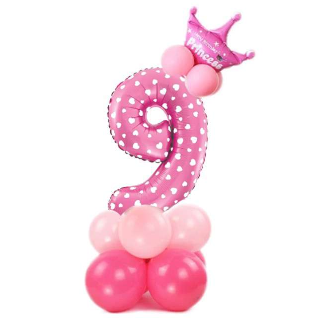 Balony "Cyfra 9", różowy, PartyPal, zestaw