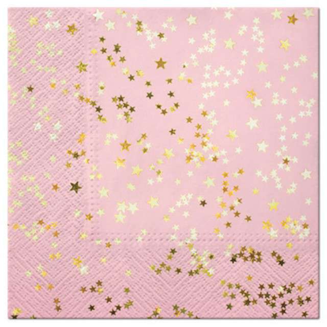 Serwetki "Złote gwiazdki konfetti", różowe, PAW, 33 cm, 20 szt