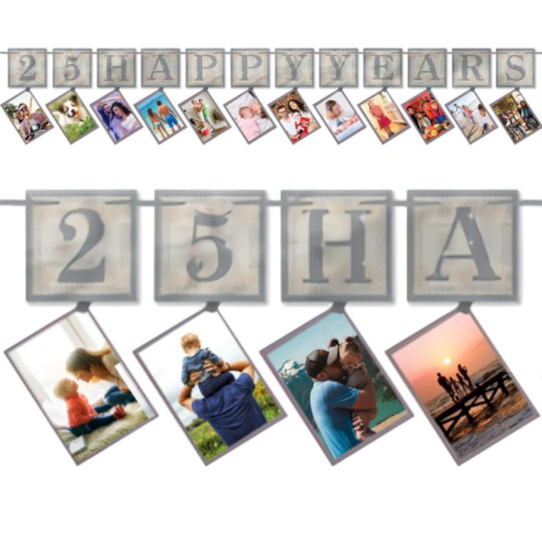 Baner "Foto - 25 Happy years", srebrny, Amscan
