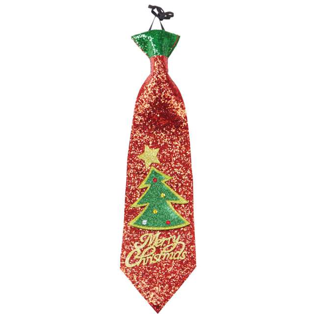 Krawat "Merry Christmas pod choinką", czerwony brokat, Widmann