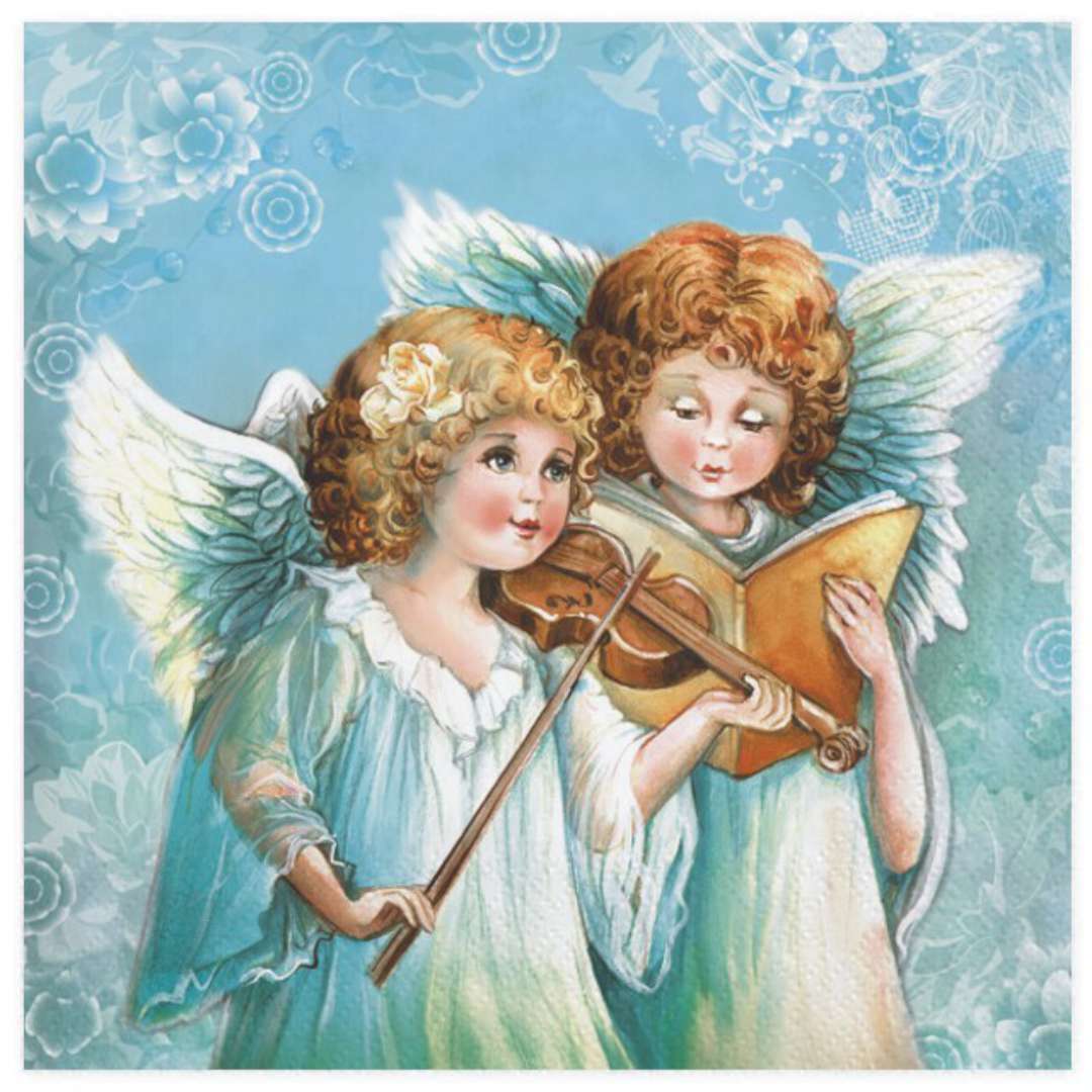 Serwetki "Dwa śpiewające i grające anioły", Maki, 33 cm, 20 szt