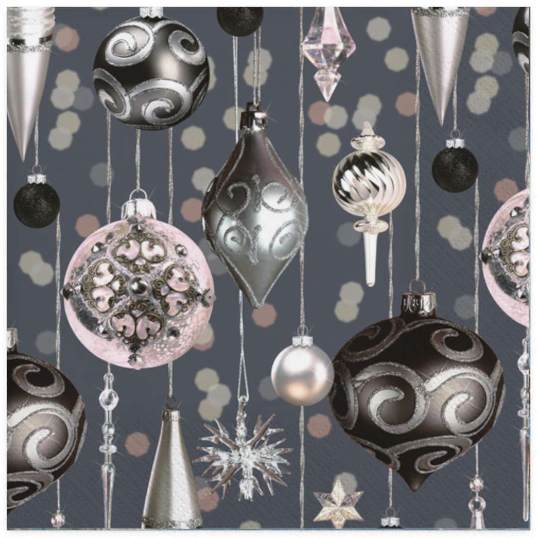 Serwetki "Serwetki srebrno różowe ozdoby świąteczne", Maki, 33 cm, 20 szt