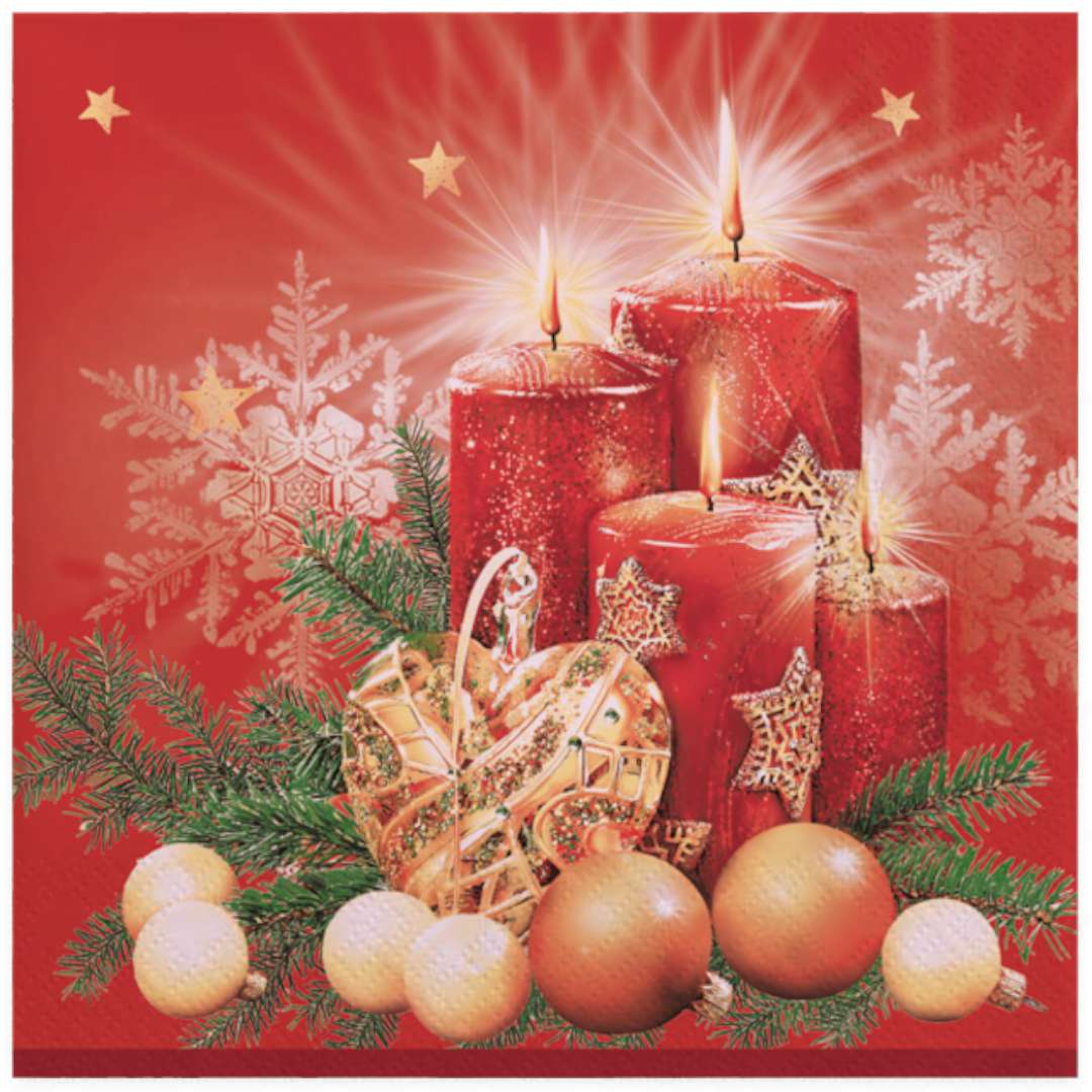 Serwetki "Czerwone świece i dekoracja", Maki, 33 cm, 20 szt