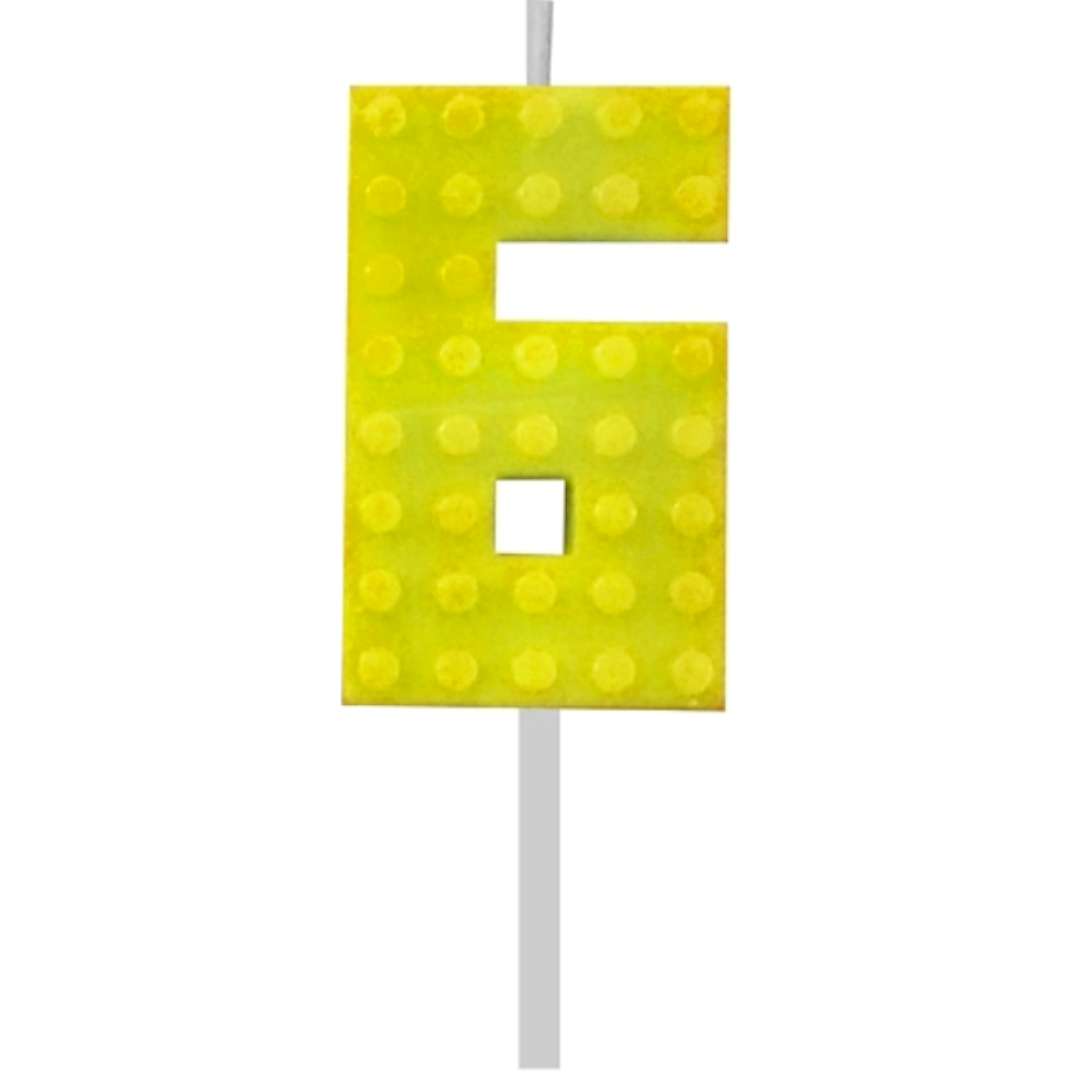 Świeczka na tort "Klocki - Cyfra 6", żółta, Godan, 5,5 cm
