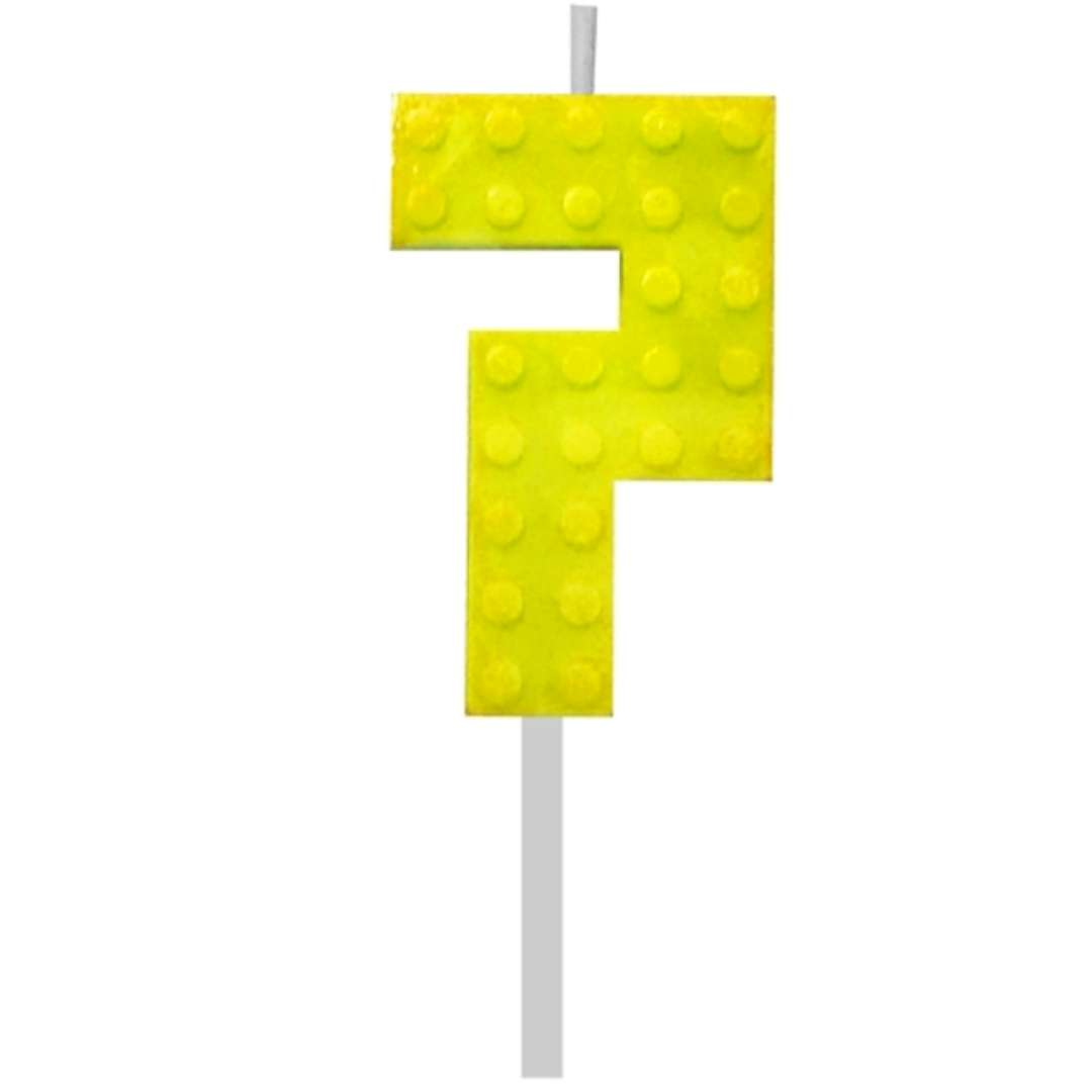 Świeczka na tort "Klocki - Cyfra 7", żółta, Godan, 5,5 cm