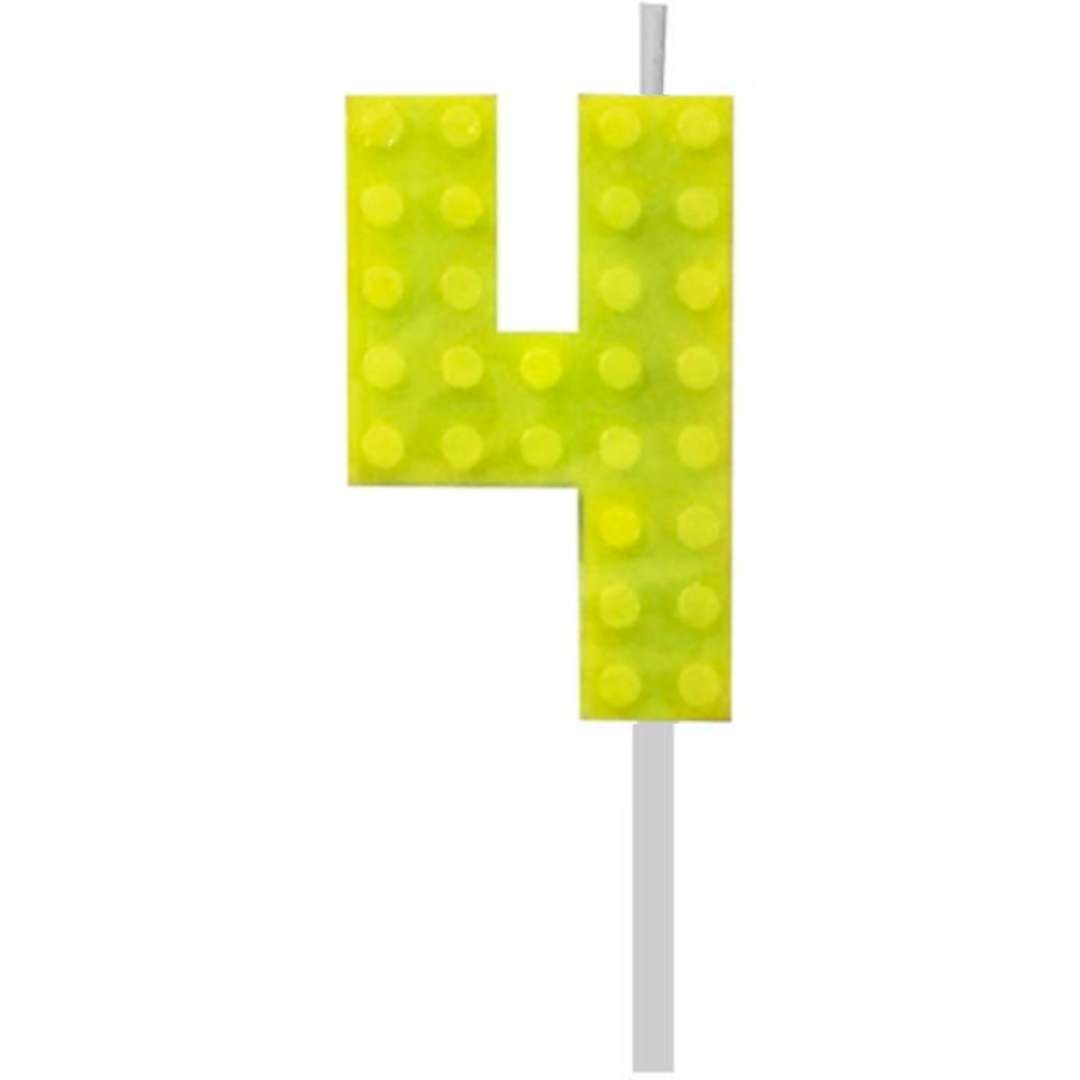 Świeczka na tort "Klocki - Cyfra 4", żółta, Godan, 5,5 cm