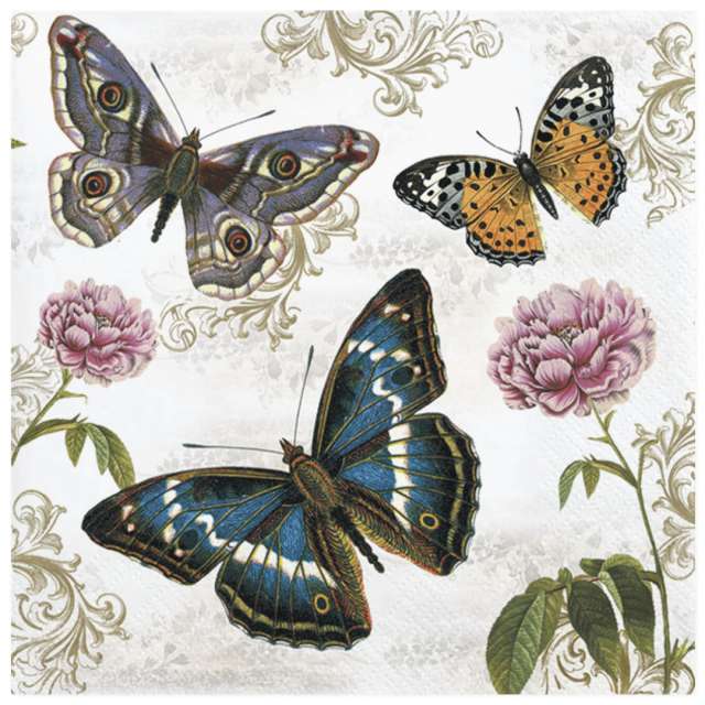 Serwetki "Motyle w stylu retro", Maki, 33 cm, 20 szt