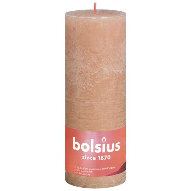 Świeca pieńkowa "Rustic", różowy mglisty, Bolsius, 190/68 mm