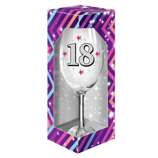Kieliszek do wina "18 urodziny", brokat, BGTech
