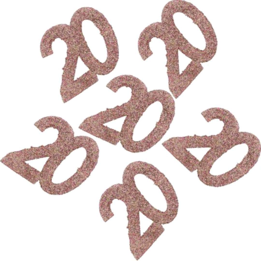 Konfetti "Brokatowa liczba 20", różowe złoto, Santex, 7 cm, 6 szt