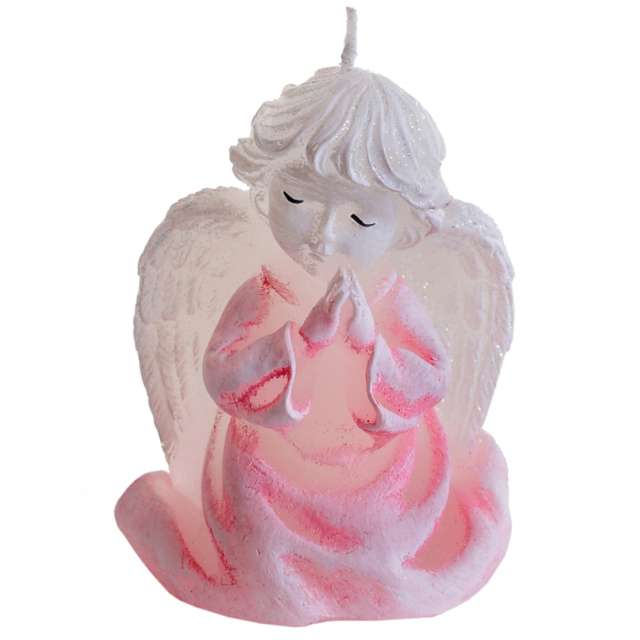 Świeca "Aniołek Rafael", biało-różowa, Bartek-Candles, 85 mm