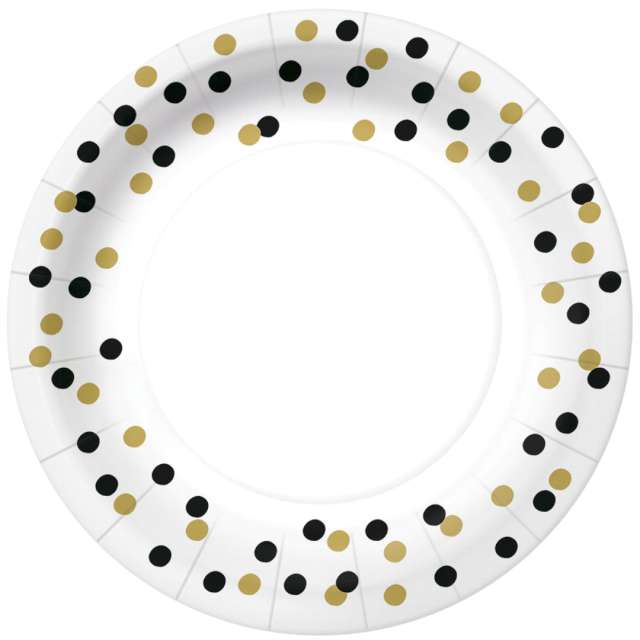 Talerzyki papierowe "Czarno-złote konfetti", białe, PAW, 18 cm, 10 szt