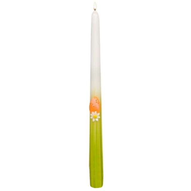 Świeca stożkowa "Wielkanocne pisanki", biało-zielona, Adpal, 29 cm