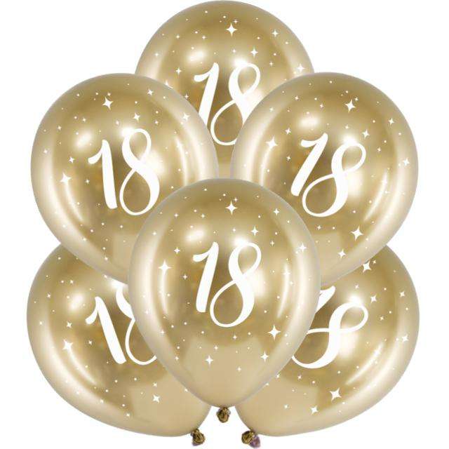 Balony "Glossy - Liczba 18", złote, PartyDeco, 14", 6 szt