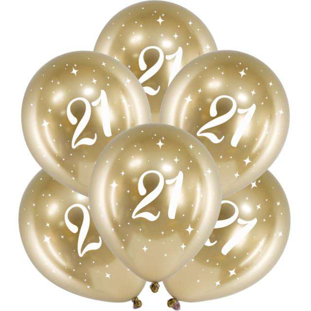 Balony "Glossy - Liczba 21", złote, PartyDeco, 12", 6 szt