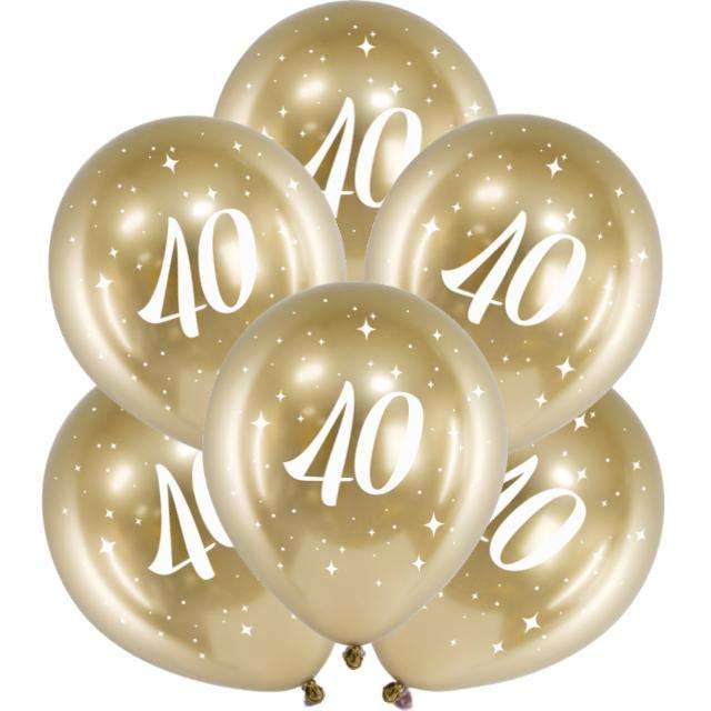 Balony "Glossy - Liczba 40", złote, PartyDeco, 12", 6 szt