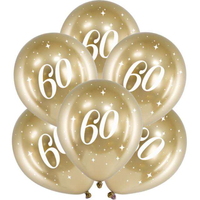 Balony "Glossy - Liczba 60", złote, PartyDeco, 12", 6 szt
