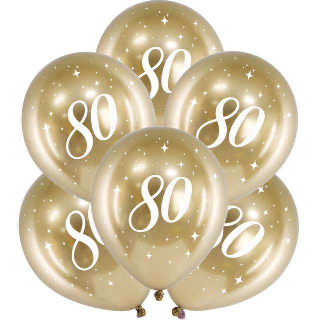 Balony "Glossy - Liczba 80", złote, PartyDeco, 12", 6 szt