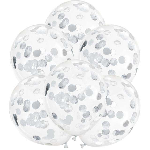 Balony "Srebrne konfetti", transparentne, PartyDeco, 12", 6 szt