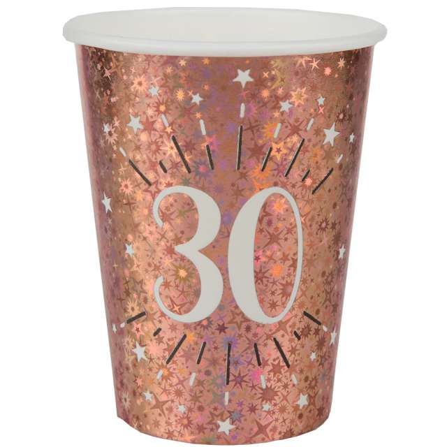 Kubeczki papierowe "30 urodziny - Holo Różowe złoto", Santex, 270 ml, 10 szt