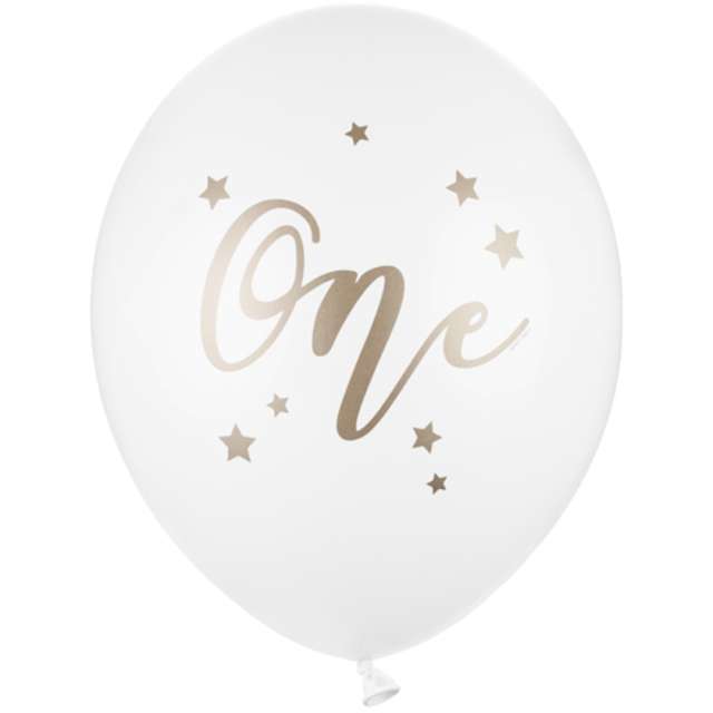 Balony "One - 1 urodziny", białe, PartyDeco, 12", 50 szt