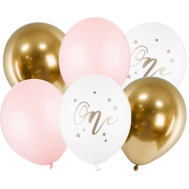 Balony "One - Baby Pink", mix, PartyDeco, 12", 6 szt