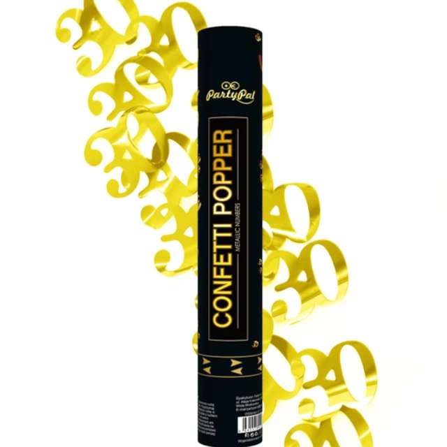 Tuba strzelająca konfetti "Urodziny cyfra 30", złote, PartyPal, 40 cm