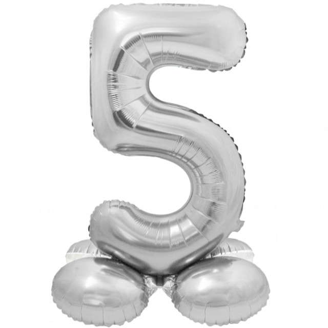 Balon foliowy "Smart - Cyfra 5 stojąca", srebrna, Godan, 28"