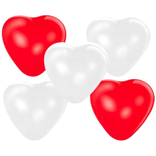 Balony "Serca", biało-czerwone, Gemar, 10", 5 szt