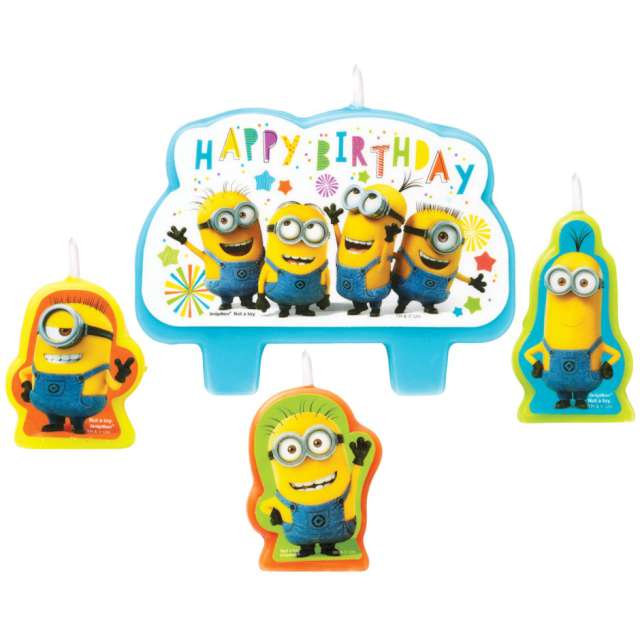 Świeczki na tort "Minionki - Happy Birthday", AMSCAN, 4 szt