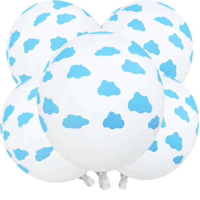 Balony "Chmurki", biało-niebieskie, DekoracjePolska, 12", 5 szt