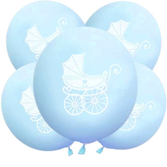 Balony "Chrzest Święty - wózek", niebieskie, DekoracjePolska, 12", 5 szt