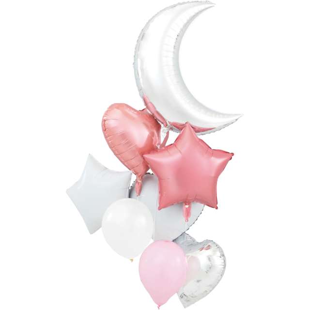 Balony "Zestaw Imprezowy", biało-srebrno-różowy, Partypal